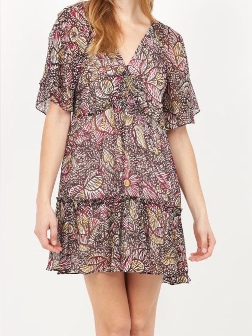 Joie Zinnia Floral Print V-Neck Mini Dress Size L NWT